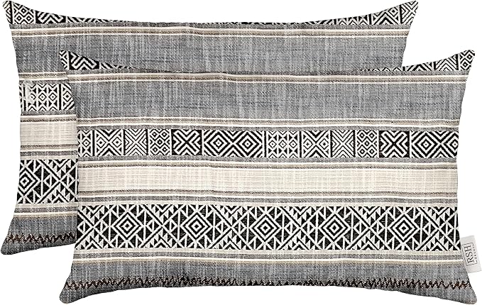 RSH DECOR: Lumbar Throw Pillows Set of 2 | 20" x 12" | Water and Fade-Resistant Performance Fabric | Outdoor Pillow Covers with Down-Alternative Inserts | Made in USA (Banuelos Java)