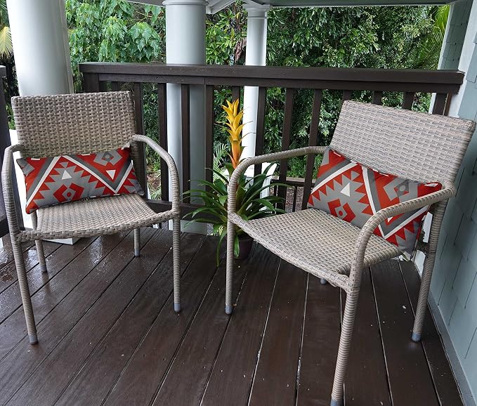 Indoor/Outdoor Polyester Fabric Lumbar Pillow Cover, All-Weather Waterproof Rectangular Cushion Case for Patio Furniture, 12 x 20 Set of 2 - Geometric-46