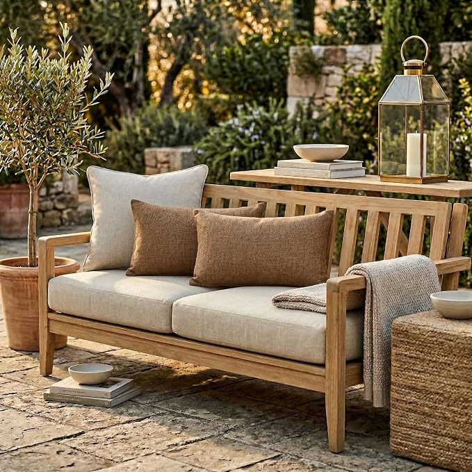 RSH DECOR: Outdura Jumbo Lumbar Pillows Set of 2 | 26" x 16" | Water and Fade-Resistant Performance Fabric | Outdoor Pillow Covers with Down-Alternative Inserts | Made in USA (Canvas Sepia)