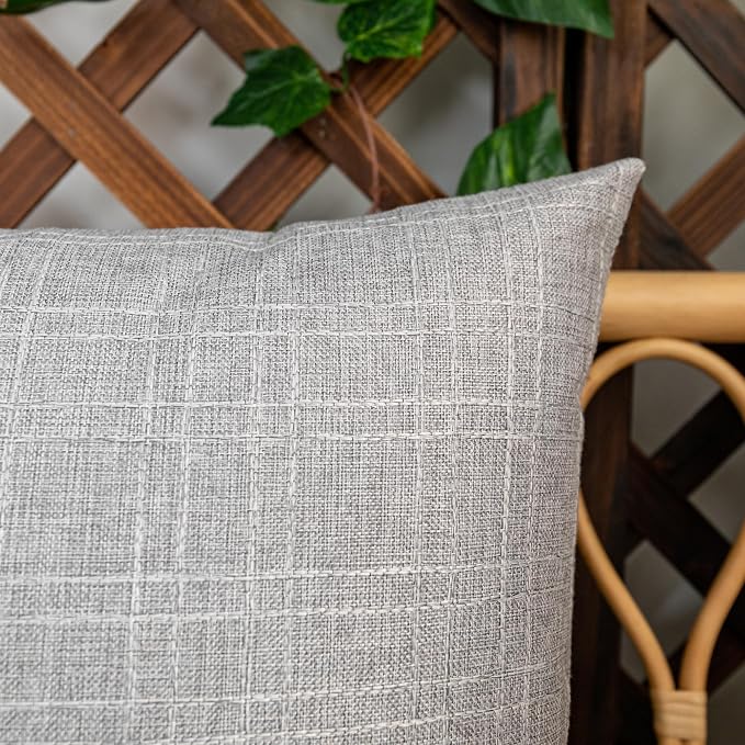 Kevin Textile Outdoor Waterproof 22”x22” Pillow Covers 2 Pack, Grey | Water Resistant, Soft Faux Linen-cotton Yarn-dyed Woven Texture Throw Pillow Covers for Tent Patio Garden Couch Sofa