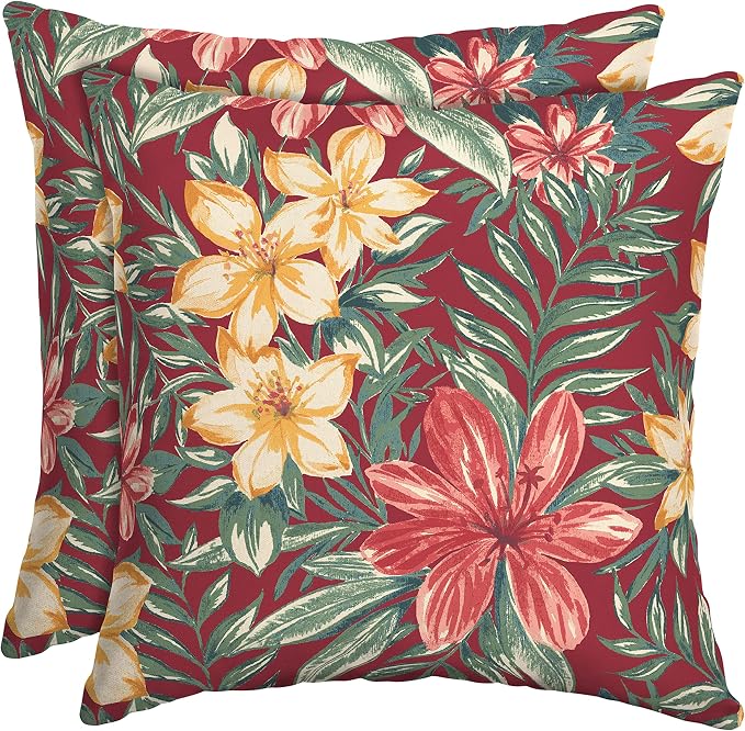 Arden Outdoor Toss Pillow, 2-Pack, 16x16, Ruby Clarissa | Indoor/Outdoor Décor, Rain-Proof, Fade Resistant, Mold and Mildew Resistant