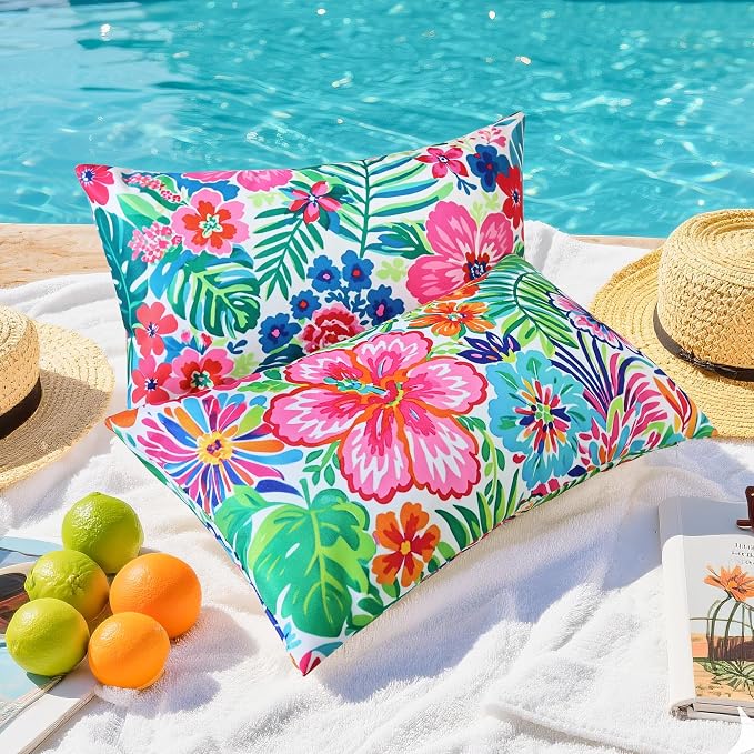 Outdoor Pillow Covers 12x20 Inch Set of 2 Tropical Floral Plants Boho Throw Pillows Cases Waterproof Square Garden Cushion Sham for Patio Funiture Tent Balcony Bench Sofa Couch