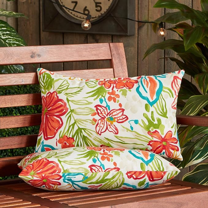 South Pine Porch Outdoor 19x12-inch Rectangle Accent Pillow (Set of 2), Breeze Floral