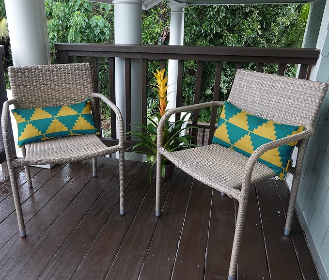 Indoor/Outdoor Polyester Fabric Lumbar Pillow Cover, All-Weather Waterproof Rectangular Cushion Case for Patio Furniture, 12 x 18 Set of 2 - Geometric-12