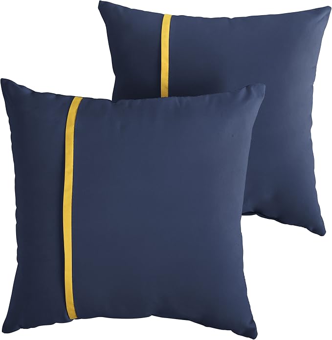 Sorra Home x Sunbrella - Indoor Outdoor Square Pillows, Set of 2, 16 x 16, Canvas Navy Blue & Sunflower Yellow