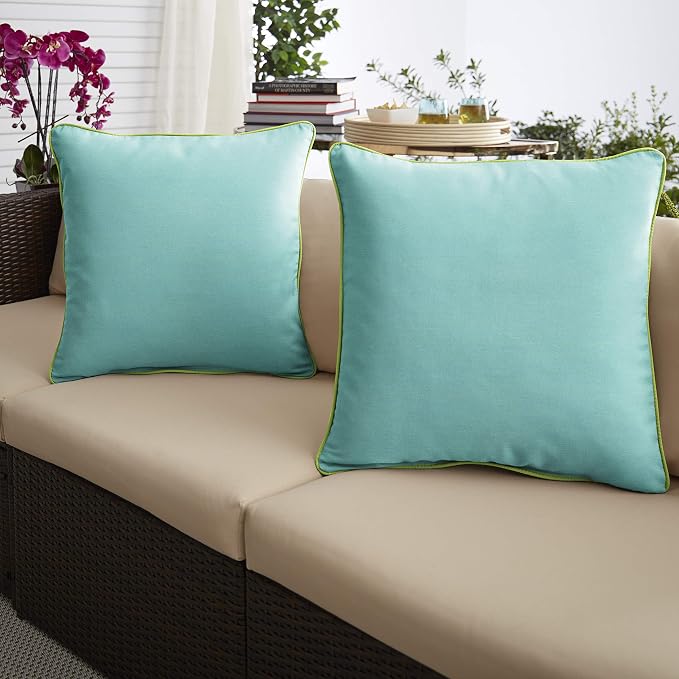 Sorra Home x Sunbrella - Square Pillows (Set of 2), Canvas Aruba Blue & Macaw Green