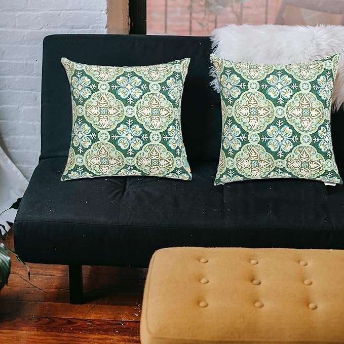 FUNHOME Outdoor Pillow Covers 18x18 Inch Pack of 2, No Insert-Green Medal | Square Throw Pillow Covers, Water-Repellent, Pillow Cases for Sofa Patio Couch Decoration