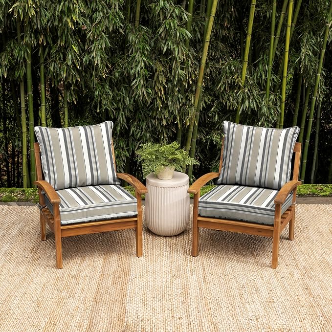 Arden Outdoor Deep Seat Cushion Set, Foam, 4-Pack, 24x24, Taupe Grey Stripe | earthFIBER, Sofa, Couch, Conversation Set, Premium High-Density Foam, Never Flattens, Mold and Mildew Resistant