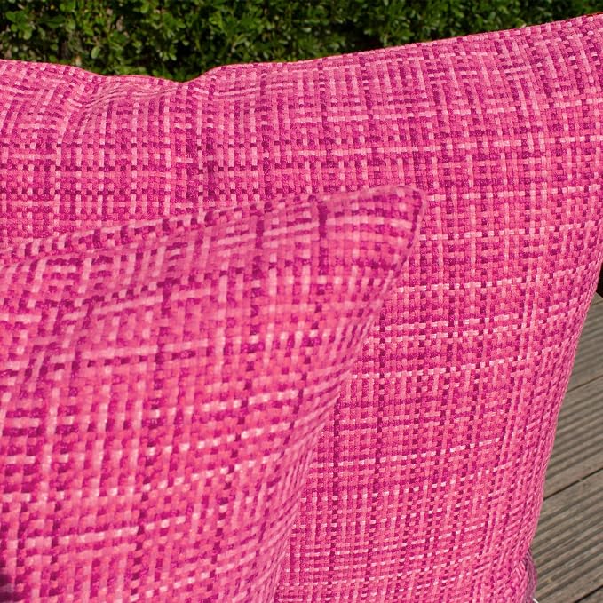Kevin Textile Outdoor Waterproof 14"x24" Pillow Covers 2 Pack, Hot Pink | Water Resistant, Faux Linen Yarn-dyed, Woven Texture Throw Pillow Covers for Tent Patio Garden Couch Sofa