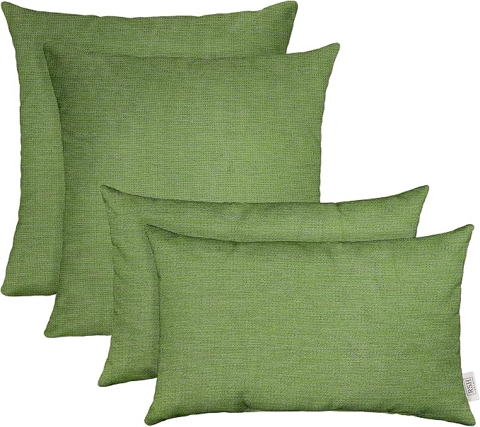 RSH DECOR: Sunbrella Lumbar & Square Pillows Set of 4 | 20" x 12" & 17" x 17" | Water and Fade-Resistant Fabric | Outdoor Throw Pillows for Patio Furniture | Made in USA (Cork Meadow Pistachio)