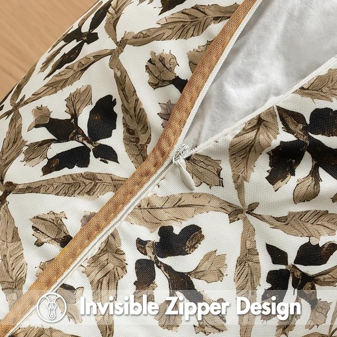 MIULEE Outdoor Floral Pillow Covers Waterproof 16x16 Coffe-Brown | Decorative Block Print,Boho Farmhouse, Set of 2 Coastal Summer Cushion Covers with Piping,Garden Patio Furniture Porch Couch