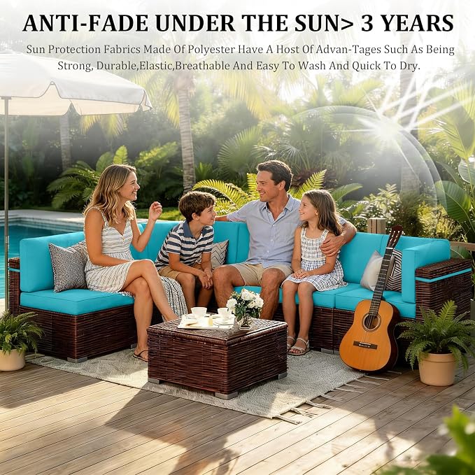 14pc Waterproof Outdoor Couch Cushions for 6 Seat Patio Lake Blue | Water-resistant, UV-resistant,14pc High-Density Foam Replacement Cushions for 6-Seat Outdoor Sectional Furniture