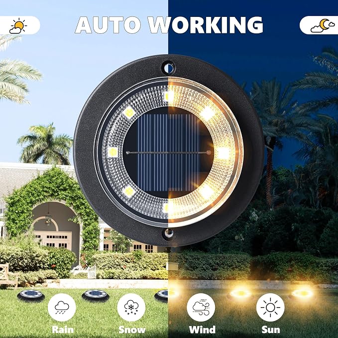 Solar Lights Outdoor Waterproof，Warm White 8 Pack 2-in-1 Ground Lights | Solar Powered Lights Outdoor Solar Disk Light Landscape Light for Deck Step Patio Yard Pathway Walkway Driveway Garden