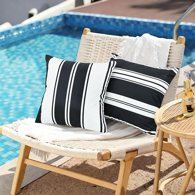 4 Pack Outdoor Waterproof Throw Pillow Covers 18x18 Inch | Striped Black and White Decorative Pillow Cover, Modern Outdoor Cushion Cases for Garden Patio Balcony Bench Couch Sofa