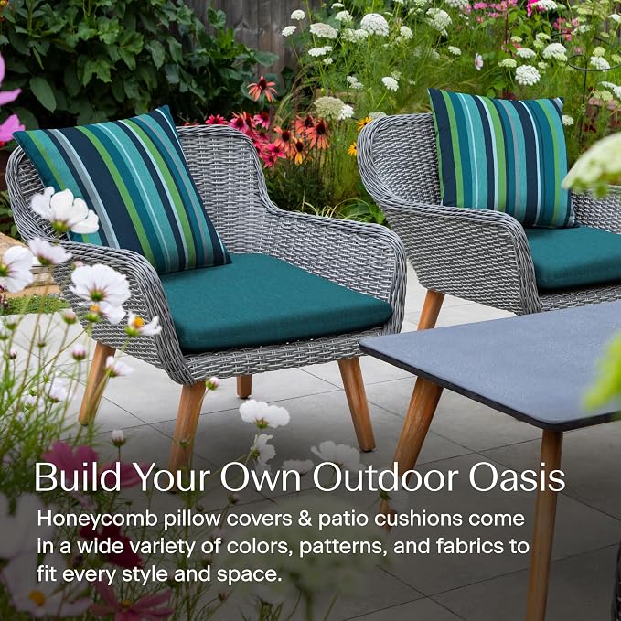 Honeycomb Outdoor Square Toss Pillow Cover Set, 18" W x 18" L, Stripe Poolside Slipcovers