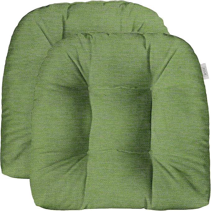 RSH DECOR: Sunbrella Tufted Wicker U-Shape Cushions Set of 2 | 22” x 22” | Outdoor Seat Cushions for Patio Furniture| Water & Fade Resistant Fabric | Made in USA (Cork Meadow Pistachio)