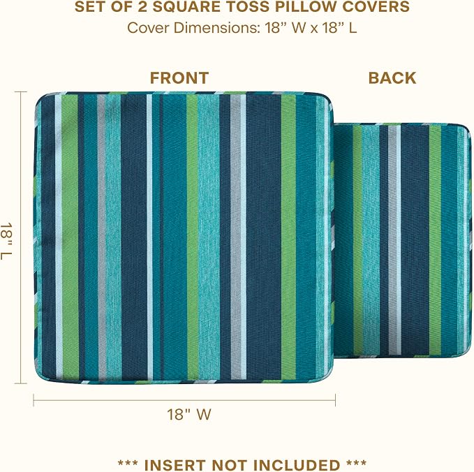 Honeycomb Outdoor Square Toss Pillow Cover Set, 18" W x 18" L, Stripe Poolside Slipcovers