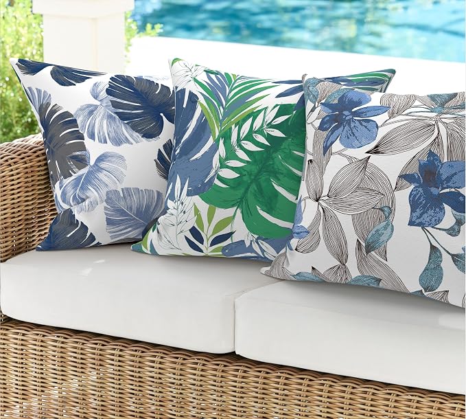 DYTXIII Pack of 2 Outdoor Waterproof Pillow Covers ONLY, 18"x18" Square Decorative Double Printed Throw Pillow Cases for Patio Couch Porch Furniture, Clemens Noir Blue