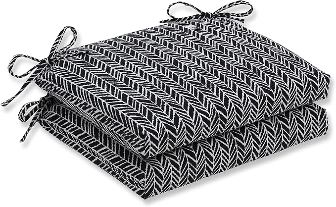 Pillow Perfect Outdoor/Indoor Herringbone Night Square Corner Seat Cushions, 18.5" x 16", Black, 2 Pack