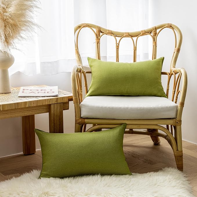 Home Brilliant Pillow Cover 12x20 Waterproof Green Throw Pillow Covers Rectangular Set of 4 Outdoor Pillows Covers for Patio Decor, 12 x 20 inch, Grass Green