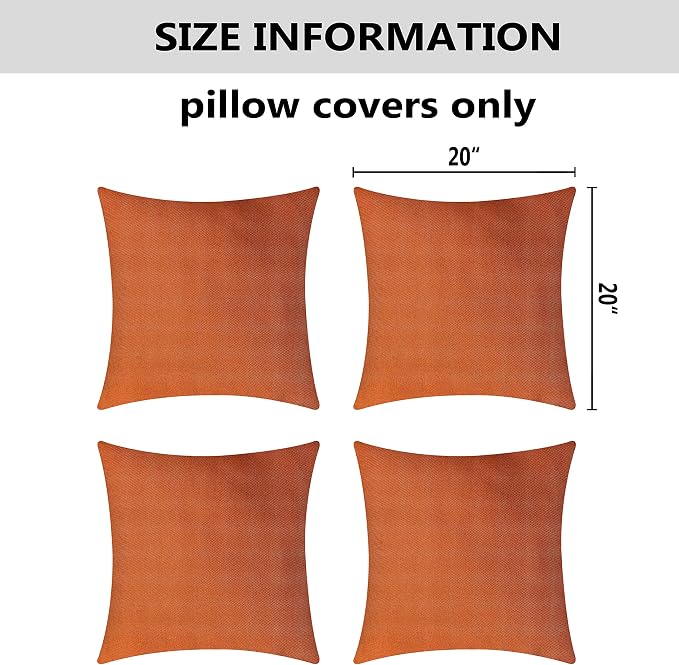 Home Brilliant Outdoor Pillow Covers 20x20 Burnt Orange Throw Pillows for Couch Bench Patio Waterproof Pillow Cases Set of 4, 20 x 20 inch, Burnt Orange
