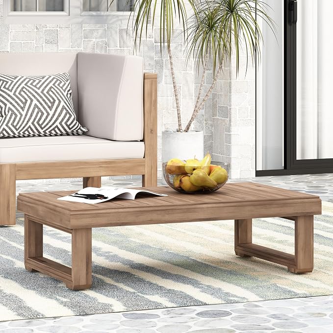 Outdoor Coffee Table with Slat Design and Sled Base, Brown