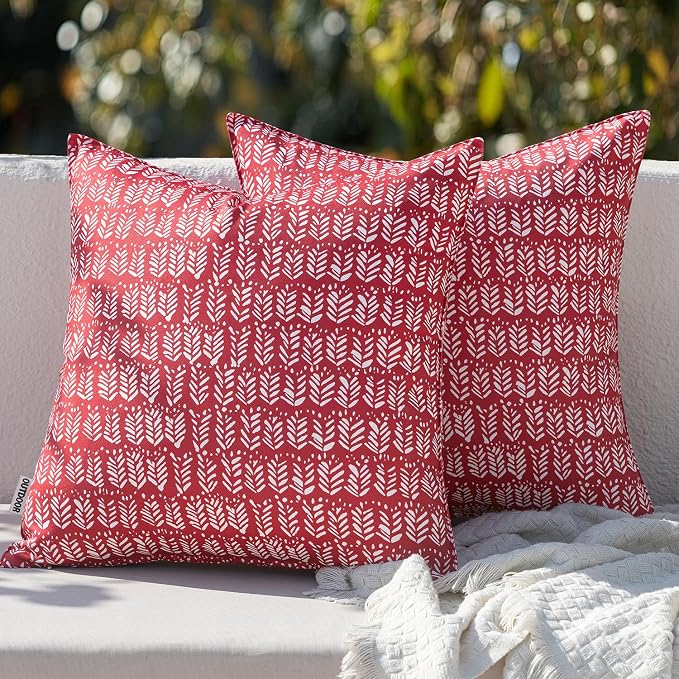 MIULEE Outdoor Pillows with Inserts Set of 2 18x18 Inch Royal Blue | Patio Waterproof Fade Resistant Fluffy Throw Pillows Decorative Garden Natural Accent Leaves Cushion for Home Sofa Decor