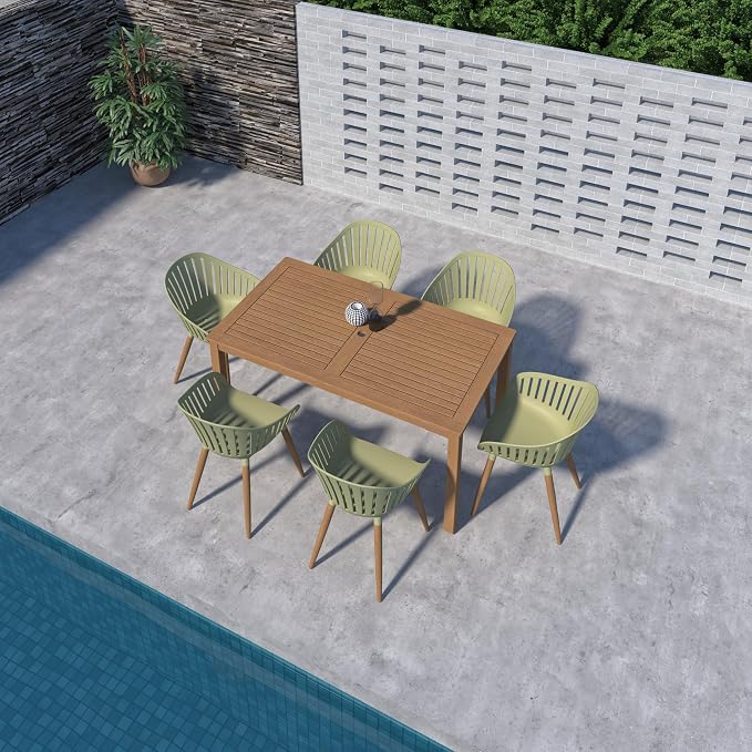 Urban Elements Lowa 7-Piece |Teak| Rectangular Patio Dining Set for 6 Ideal for Enjoy with Family and Friends.