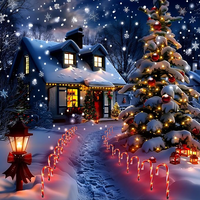 10 Pack Candy Cane Pathway Lights, Light Up Outdoor Christmas Decoration | 10 In Tall, Waterproof, UL Listed, 11ft Total Length, for Driveway, Walkway, Garden, Yard, Indoor & Outdoor Christmas Decor