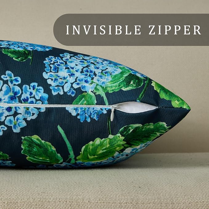 DFXSZ Outdoor Pillow Covers 18x18 Inch Set of 2 Navy Blue Hydrangea Decor Waterproof Throw Pillow Covers Spring Summer Outdoor Waterproof Pillowcases Decor for Patio Funiture Garden Sofa Couch 026B18