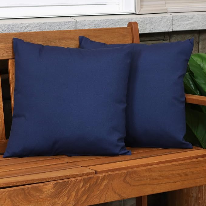 Sunnydaze Indoor and Outdoor Decorative Throw Pillows Set of 2 with Zipper Closures and Inserts - 17-Inch Square Patio Furniture Accents - Weather-Resistant Polyester - Navy