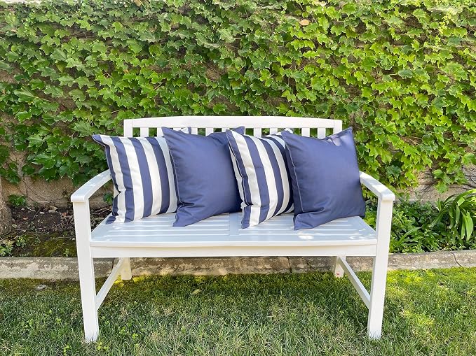 Pack of 2 Solid and Stripe 20''x20'' Outdoor Waterproof Navy Blue Throw Pillow Covers Decorative Square Cushion Patio Pillows for Patio Furniture (Polar Night)