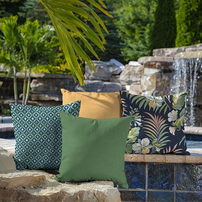Arden Outdoor Toss Pillow, 4-Pack, 16x16, Moss Green | Indoor/Outdoor Décor, Set of 4, 16 x 16, Rain-Proof, Fade Resistant, Mold and Mildew Resistant