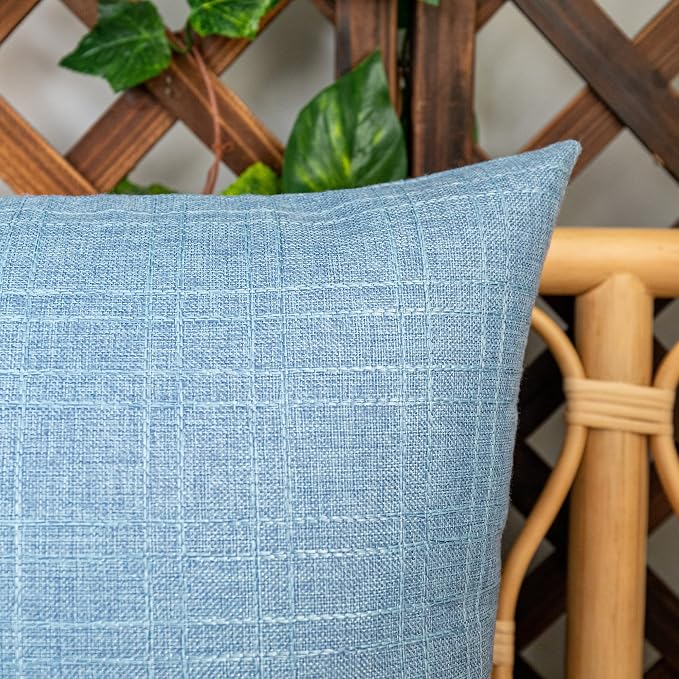 Kevin Textile Outdoor Waterproof 22”x22” Pillow Covers 2 Pack, Light Blue | Water Resistant, Soft Faux Linen-cotton Yarn-dyed Woven Texture Throw Pillow Covers for Tent Patio Garden Couch Sofa