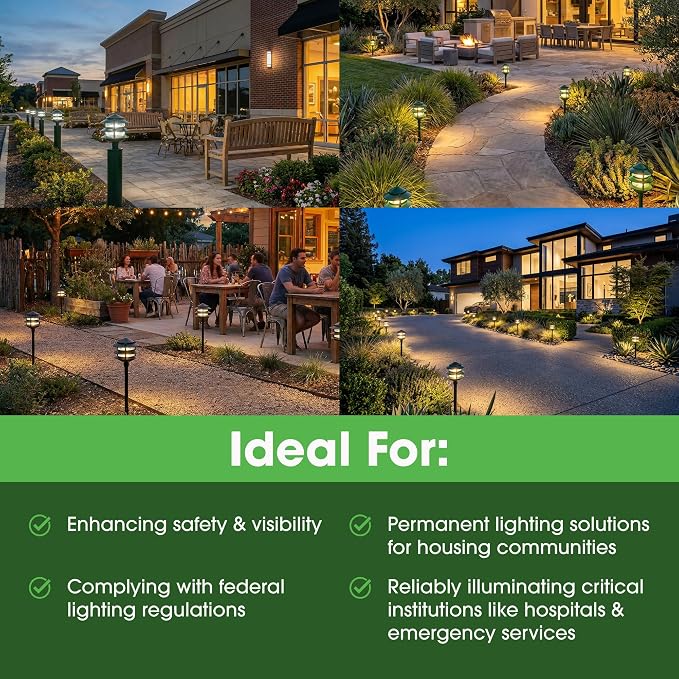 Greenfield Made in the USA Weatherproof Line-Voltage (120V) LED Outdoor Pathway Light – 3-Tier Permanent Outside Light for Walkway, Driveway & Landscaping – Professional Grade – Black