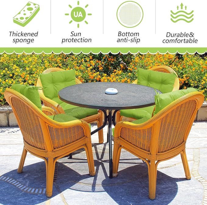 Marsui 4 Pcs Outdoor Indoor High Back Chair Cushions Patio Furniture Tufted Pillow with Ties Water-Resistant Replacement Outdoor Rocking Chair Cushions, 42 x 21 Inches (Fruit Green,Solid Color)