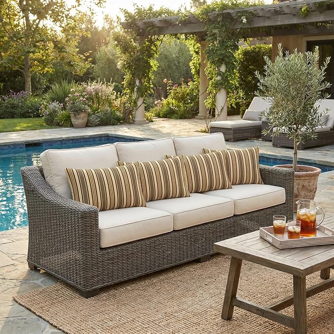RSH DECOR: Designer Select Sunbrella Lumbar Throw Pillows Set of 4 | 20" x 12" | Water and Fade-Resistant Performance Fabric | Indoor Outdoor Accent Pillows | Made in USA (Anthony Praline)