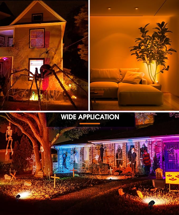 L LOHAS LED Orange Halloween Outdoor Spotlight 5W Dusk to Dawn 2 Pack | Orange Halloween Outdoor Lighting with Auto On/Off Control, Landscape Spotlights for Holiday, Tree and Yard Decoration