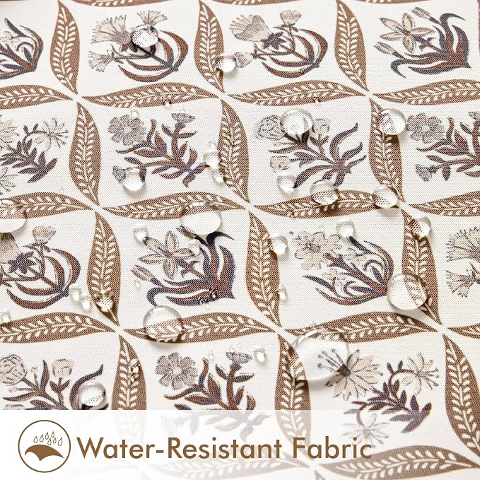 ANRODUO Floral Outdoor Waterproof Pillow Covers Set of 2 Brown 20x20 Inch | Square Block Print Decorative Cushion Cases With Refined Edge Piping for Summer Patio Porch Garden Couch Sofa Bench Decor