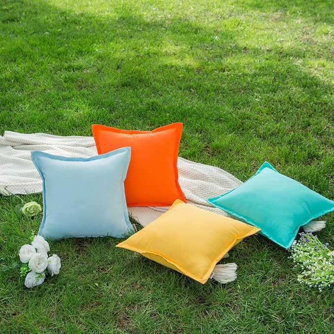 LIGICKY Orange Outdoor Waterproof Pillow Covers 20x18 Inch Pack of 2 Decorative Square Solid Color Pillows with Wide Edge Cushion Cover for Patio Tent Garden Couch Balcony Fall