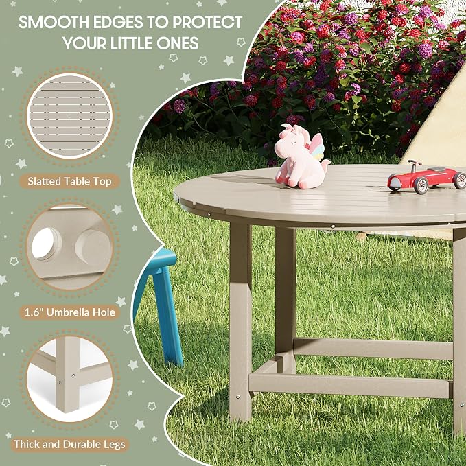 WestinTrends Malibu Kids Outdoor Patio Furniture HDPE 38" Wide Round Dining Table, Sand