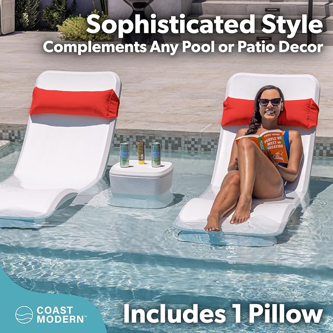 Coast Modern Outdoor Lounge Chair Pillow with Strap - Waterproof Headrest Pillow for Pool Lounger & Patio Chaise Cushions