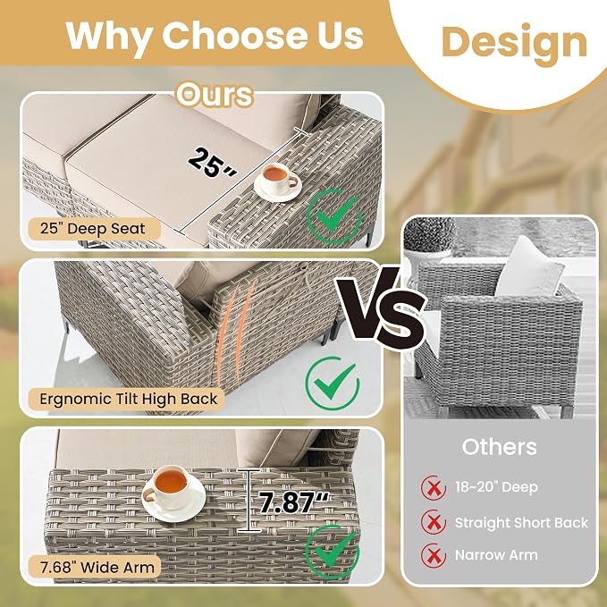 HOOOWOOO 8 Pieces Patio Furniture Set,L Shaped Outdoor Sectional Couch with Swivel Chiars Solar Table, Pe Wicker All Weather Outside Conversation Sofa Ottoman Set,Beige