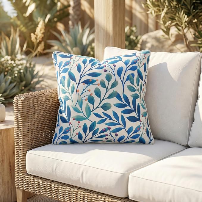 Fab Habitat Indoor/Outdoor Throw Pillow Made from Recycled Polyester Yarn - Double Sided, Stain Resistant, Machine Washable - Patio, Porch, Living Room - Rainforest - White Multi Floral (20" x 20")