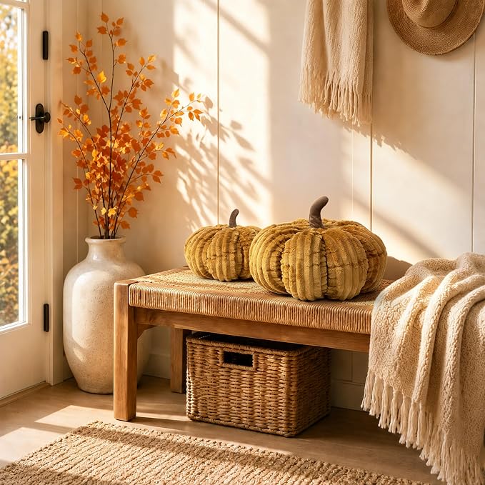 AELS Pumpkin Throw Pillows Set of 2, 14" & 10" Burnt Orange Fall Pillows | for Couch Sofa Bed Living Room Home Decor, Farmhouse 3D Fall Halloween Thanksgiving Decorative Accent Pillows
