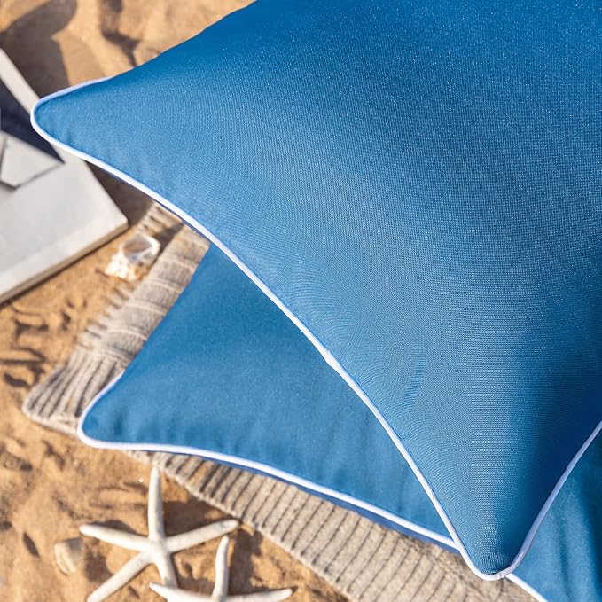 Phantoscope Pack of 2 Outdoor Waterproof Solid Throw Decorative Pillow Cover Decorative Square Outdoor Pillows Cushion Case Patio Pillows for Couch Tent, Blue 12x20 inches 30x50 cm