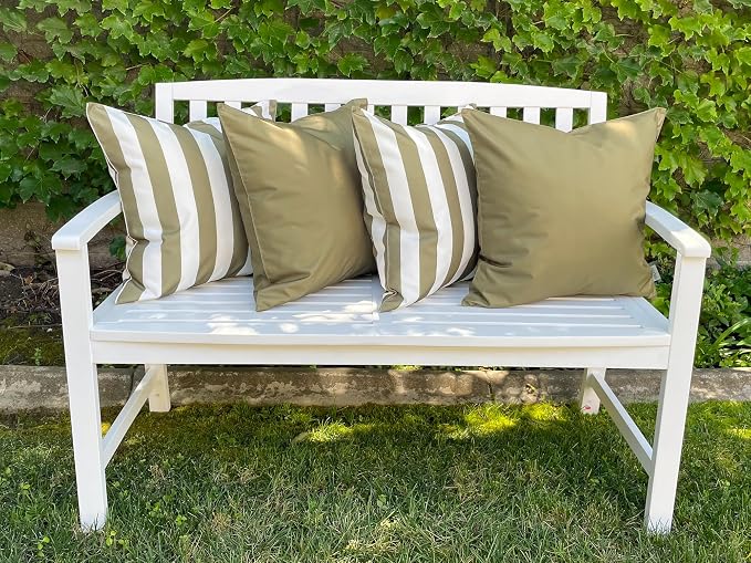 Pack of 2 Solid and Stripe 20''x20'' Outdoor Waterproof Olive Green Throw Pillow Covers Decorative Square Cushion Patio Pillows for Patio Furniture (Martini Olive)