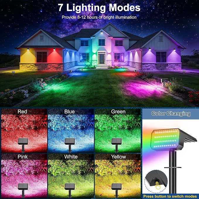 LANSOW Solar Spot Lights Outdoor Color Changing, 8Pack/7 Modes Waterproof Solar Christmas Landscape Spotlights, LED Solar Powered Flood Lights for Yard Garden Pathway Outside Halloween, Auto ON/Off