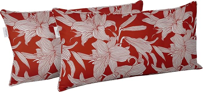 Indoor/Outdoor Polyester Fabric Lumbar Pillow Cover, All-Weather Waterproof Rectangular Cushion Case for Patio Furniture, 16 x 24 Set of 2 - Florals-62
