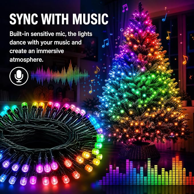 Dazzle Bright Smart Christmas String Lights, 98FT 300 LED RGB Color Changing String Lights with Remote & App Controlled, Halloween Decorations for Indoor Outdoor Holiday Xmas Tree Party Decor